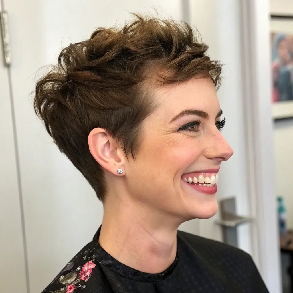 Picture of Anna smiling after her new haircut